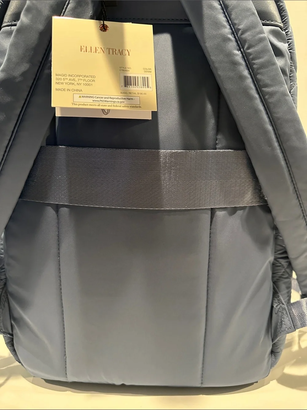 NWT Ellen Tracy The Melanie 18” Diamond Quilted Nylon Workbook Travel Backpack.